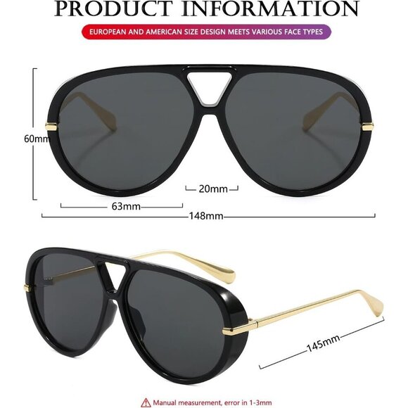 🆕Women Grey Oversized Sunglasses Retro Trendy Shield Big Large Fashion Shades - Picture 6 of 7